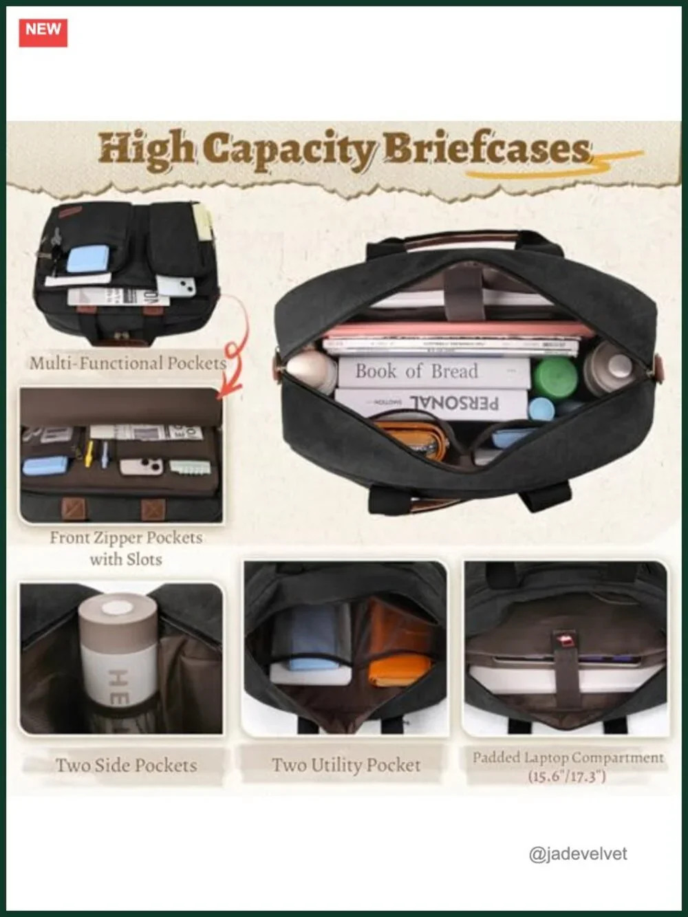 Waterproof Canvas Laptop Messenger Bag 15.6 inch Shoulder Briefcase Work Travel